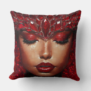 Beautiful Woman with Red Jewels Cushion