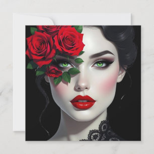 Beautiful Woman with Red Rose Blank