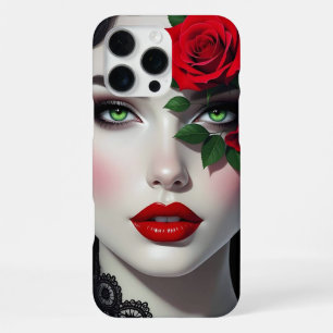 Beautiful Woman with Red Rose iPhone 16 Pro Max Case