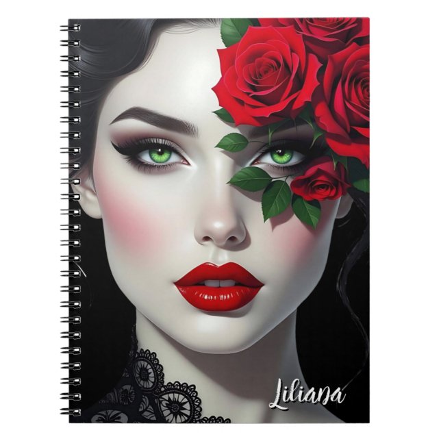 Beautiful Woman with Red Rose Personalised Notebook (Front)