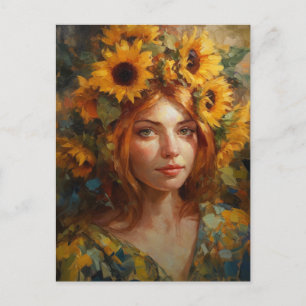 Beautiful Woman with Sunflowers Postcard