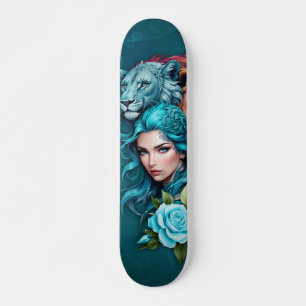Beautiful woman's head with expressive eyes  skateboard