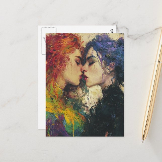 Beautiful Women in Love Kissing Postcard (Front/Back In Situ)