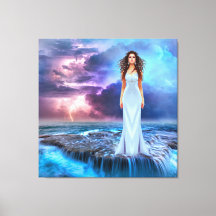 Beautiful Women Standing on Ocean Rock