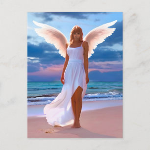 Beautiful Women with Angel Wings on a Beach Postcard