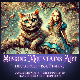 Beautiful Wonderland Cat and Alice Decoupage Tissue Paper