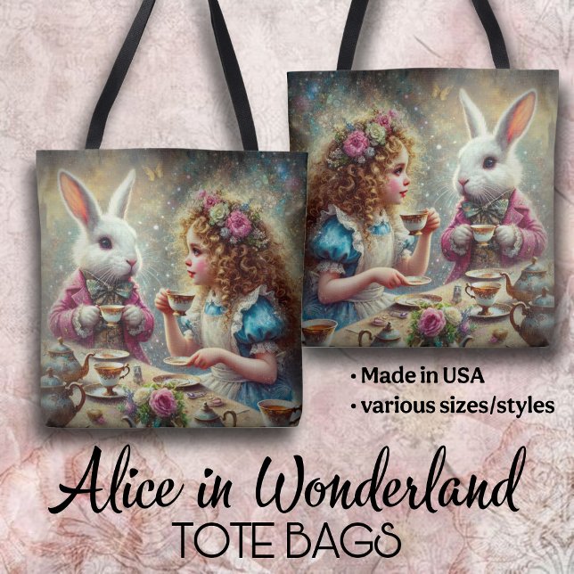 Beautiful Wonderland Tea Party Alice & Rabbit Tote Bag (Creator Uploaded)