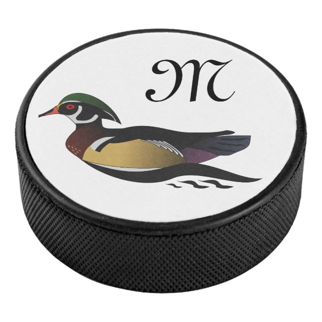Beautiful Wood Duck Swimming Hockey Puck (3/4)