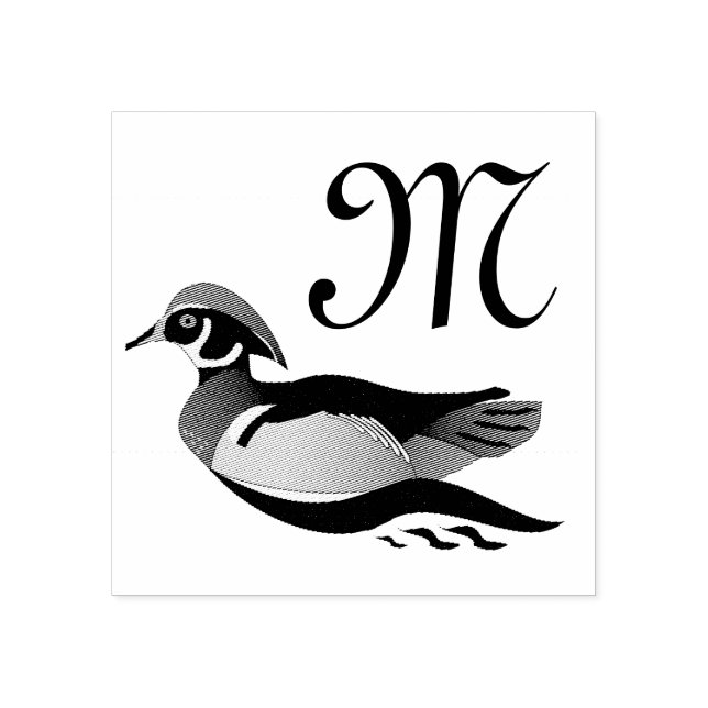 Beautiful Wood Duck Swimming Rubber Stamp (Imprint)