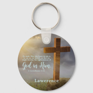 Beautiful Wooden Cross Bible Verse Personalised Key Ring