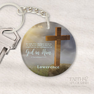 Beautiful Wooden Cross Scripture Personalised Key Ring