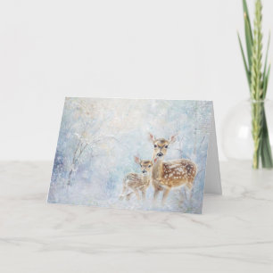 Beautiful Woodland Animals Deer In Snow Greeting  Card