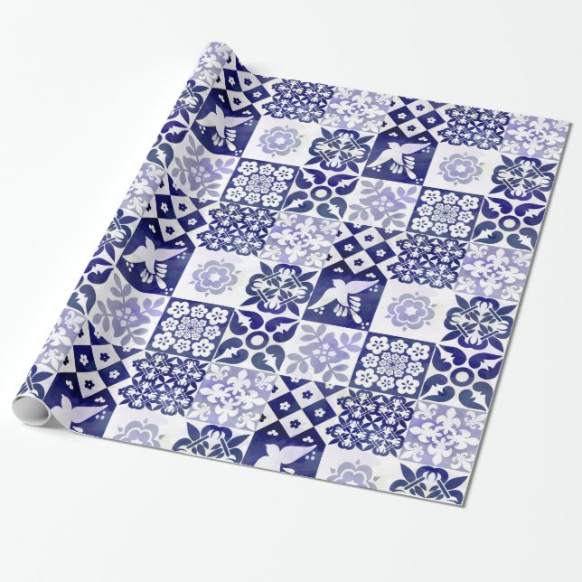 Beautiful wrapping paper with Azulejos pattern (Unrolled)