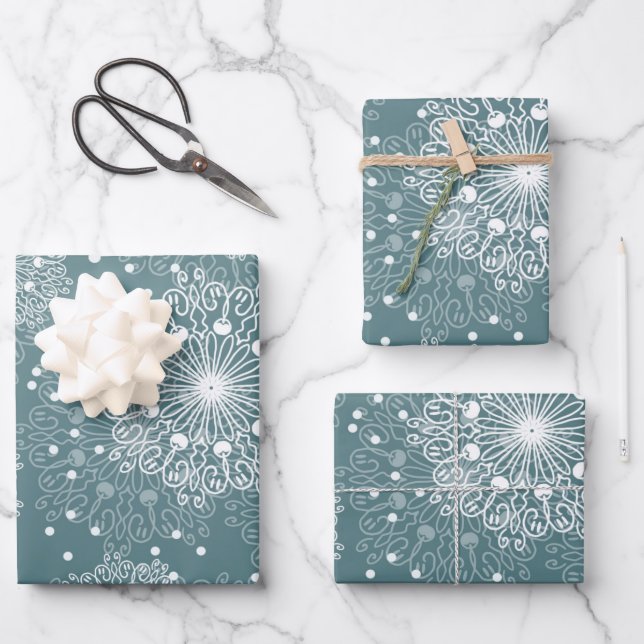 beautiful wrapping paper with snowflakes in winter (Front)