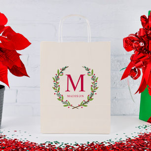 Beautiful Wreath Personalised Monogram Christmas Small Gift Bag