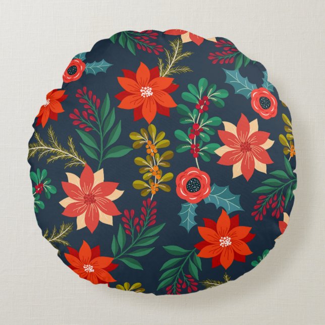 Beautiful Xmas Floral Round Pillow (Front)