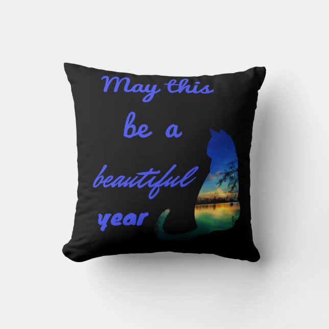 Beautiful year cat sunset black colour throw pillo cushion (Front)