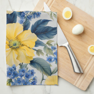 Beautiful Yellow and Blue Flowers Tea Towel