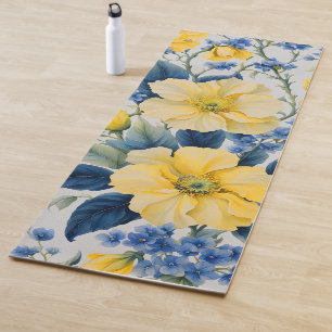 Beautiful Yellow and Blue Flowers Yoga Mat