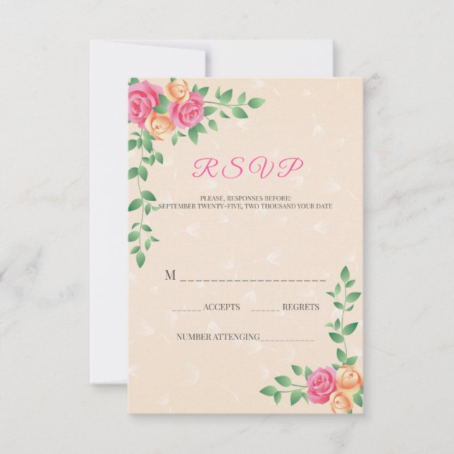 Beautiful Yellow And Pink Roses RSVP Card (Front)