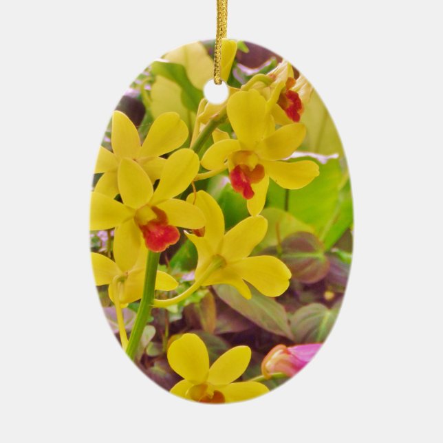 Beautiful Yellow autumn orchids Ceramic Tree Decoration (Front)