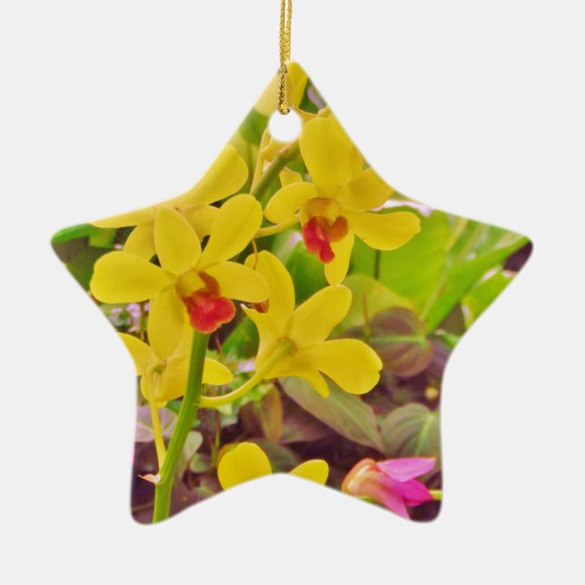 Beautiful Yellow autumn orchids Ceramic Tree Decoration (Front)
