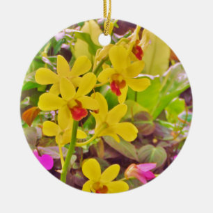 Beautiful Yellow autumn orchids Ceramic Tree Decoration