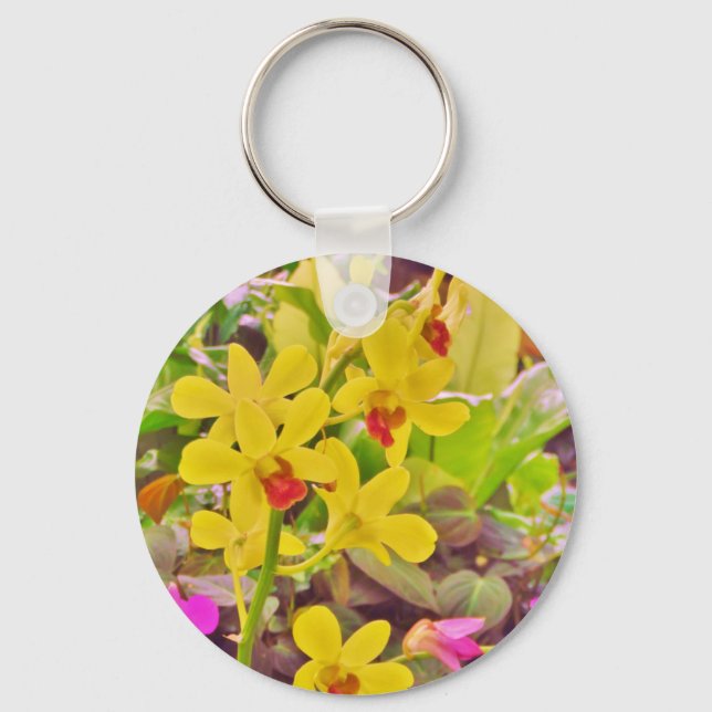 Beautiful Yellow autumn orchids Key Ring (Front)