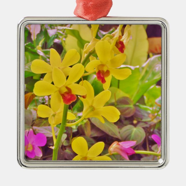 Beautiful Yellow autumn orchids Metal Tree Decoration (Front)