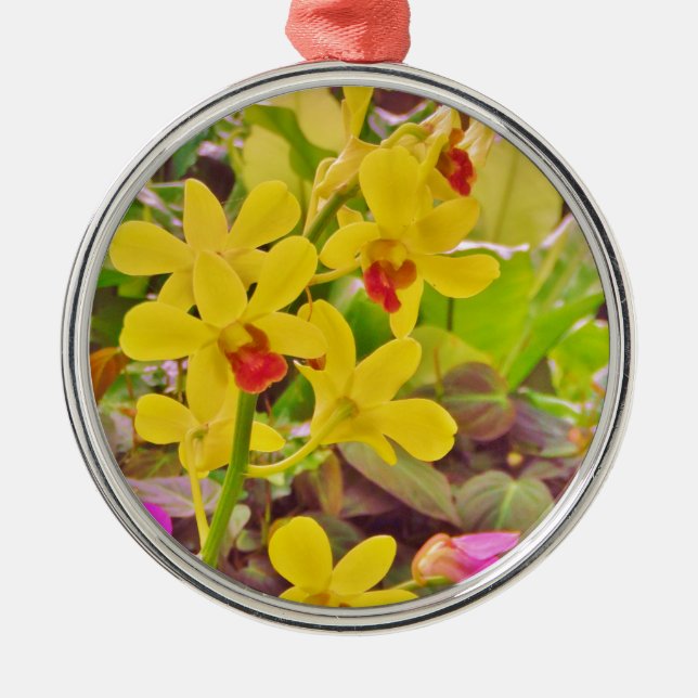 Beautiful Yellow autumn orchids Metal Tree Decoration (Front)