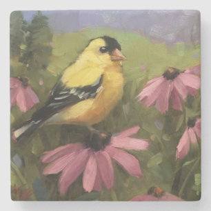Beautiful Yellow Bird Fine Art Stone Coaster