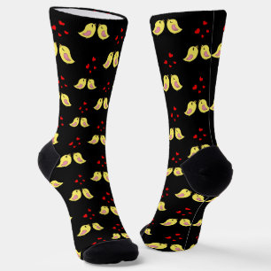 Beautiful Yellow Birds on Black Crew Socks