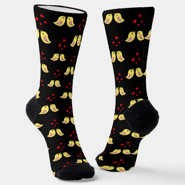 Beautiful Yellow Birds on Black Crew Socks (Angled)