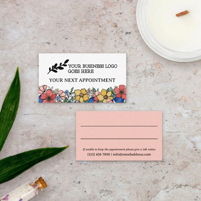 Beautiful Yellow Blue Coral Floral Logo Appointment Card (Creator Uploaded)
