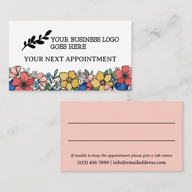 Beautiful Yellow Blue Coral Floral Logo Appointment Card (Front/Back)