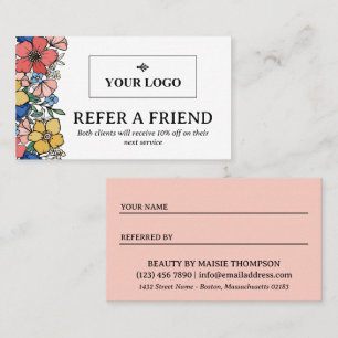 Beautiful Yellow Blue Coral Floral Logo Referral Card