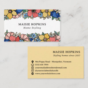 Beautiful Yellow Blue Coral Florals Business Card