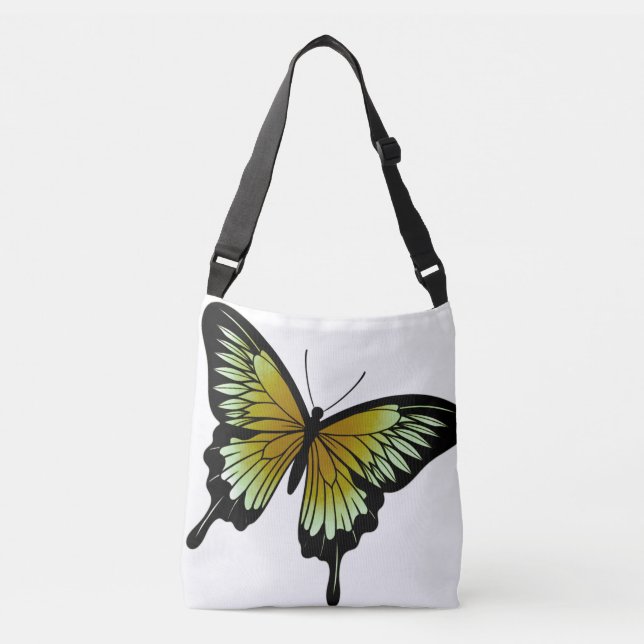 Beautiful Yellow Butterfly Cross Body Tote Bag (Front)