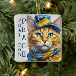 Beautiful Yellow Cat with Blue Eyes - ukraine Ceramic Ornament