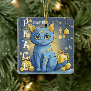 Beautiful Yellow Cat with Blue Eyes - ukraine Ceramic Ornament