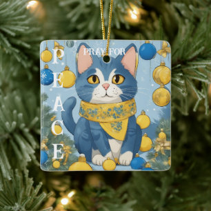 Beautiful Yellow Cat with Blue Eyes - ukraine Ceramic Ornament