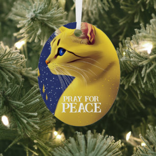 Beautiful Yellow Cat with Blue Eyes - ukraine Metal Tree Decoration