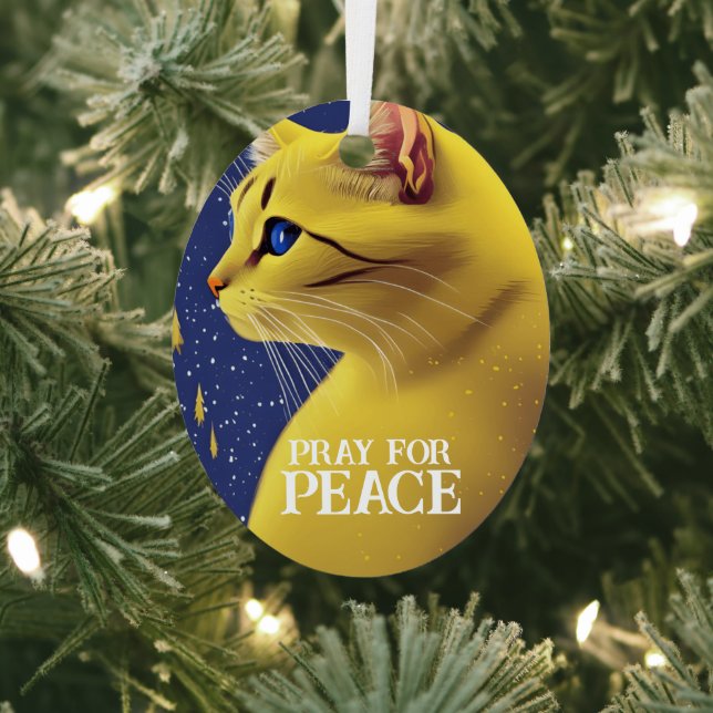 Beautiful Yellow Cat with Blue Eyes - ukraine Metal Tree Decoration (Insitu)