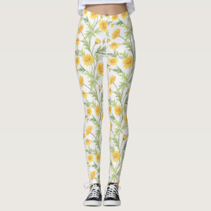 Beautiful Yellow Daisy Flowers Pattern Leggings