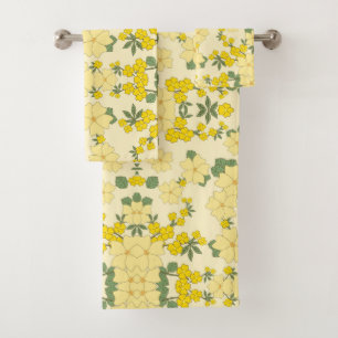 Beautiful yellow floral art bath towel set