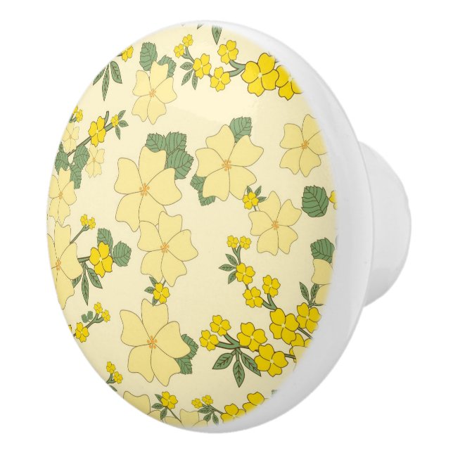 Beautiful yellow  floral art ceramic knob (Right)
