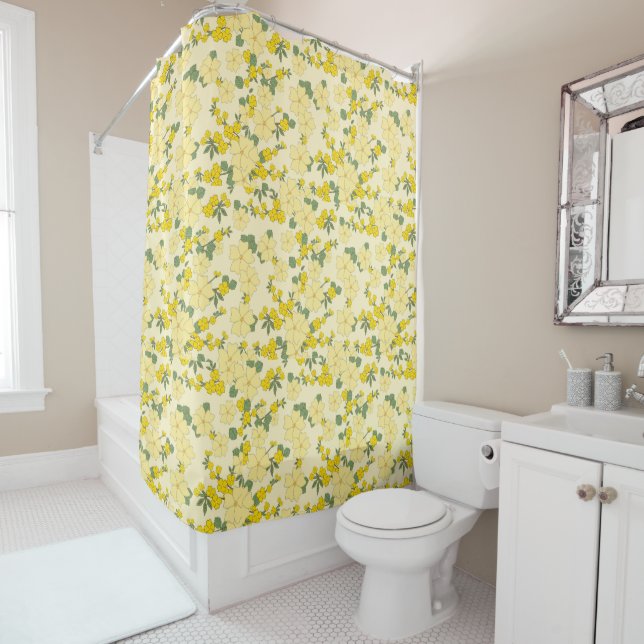 Beautiful yellow  floral art shower curtain (In Situ)