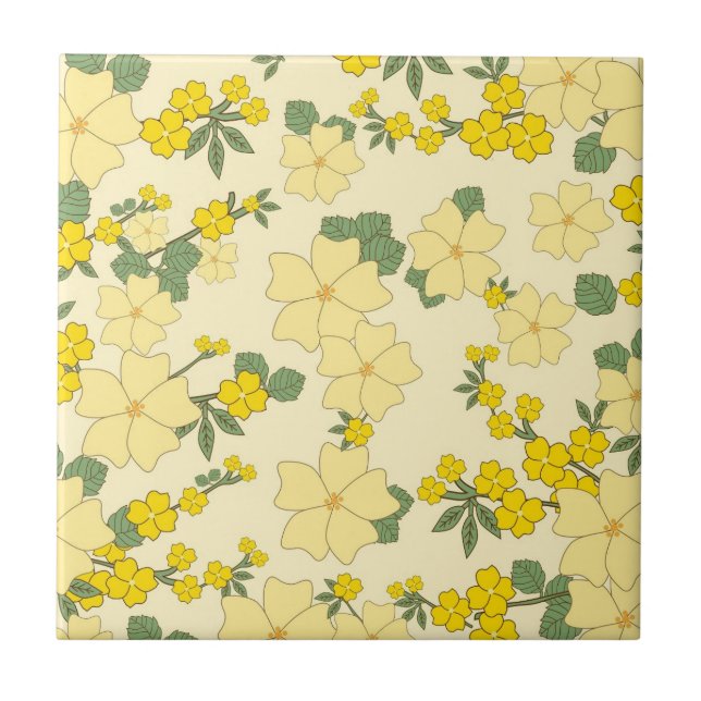 Beautiful yellow  floral art tile (Front)