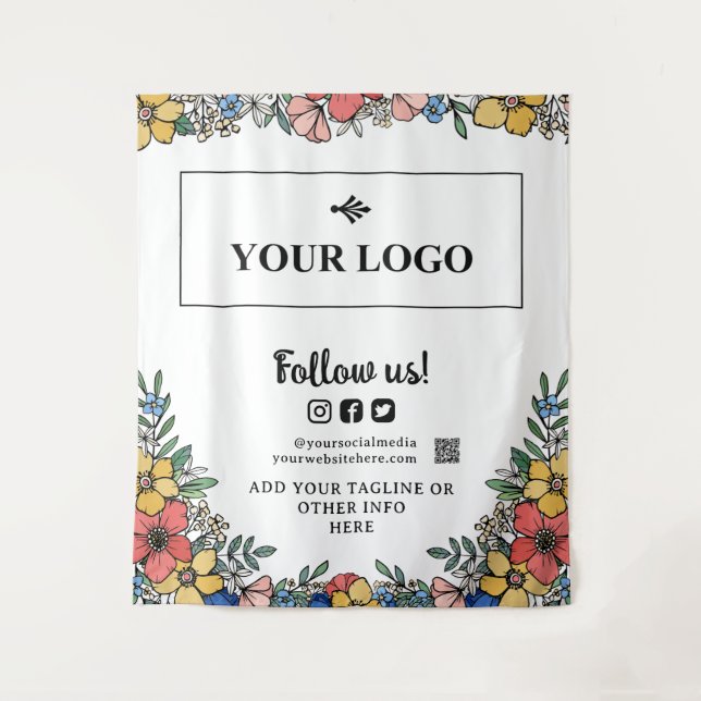 Beautiful Yellow Floral Your Logo QR Code Backdrop Tapestry (Front)