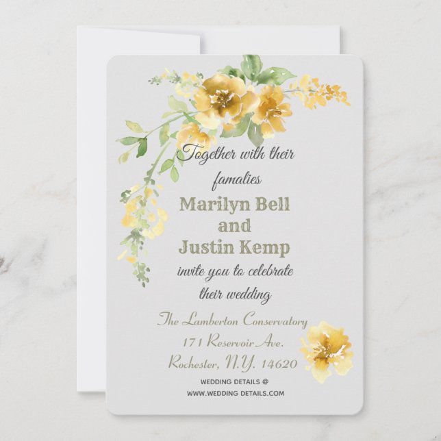 Beautiful Yellow Florals Grey Wedding Invitation (Front)
